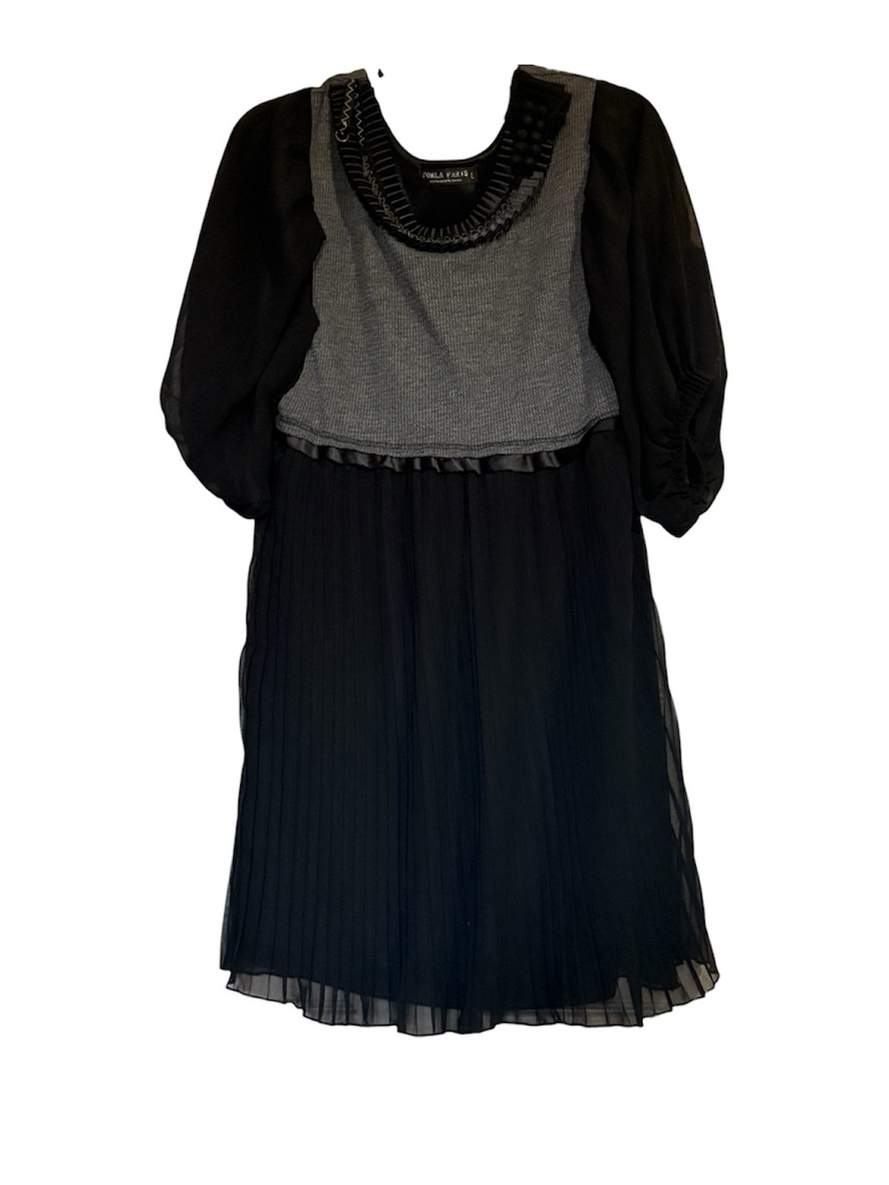 Black & Gray Layered Pleated Dress